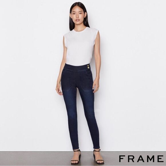 Frame **NWT** Le Francoise High-Rise Button-Trimmed Skinny Jeans in Paton Blue - Picture 5 of 9